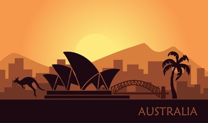 Abstract landscape of Australia at sunset. Vector illustration