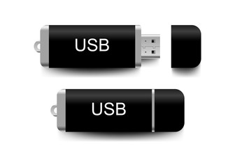 USB flash drive with shadow, realistic vector illustration