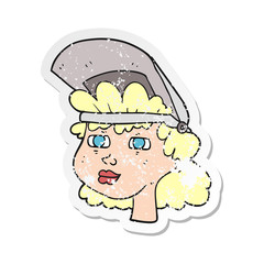 retro distressed sticker of a cartoon woman with welding mask