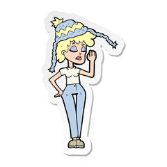 sticker of a cartoon woman wearing winter hat