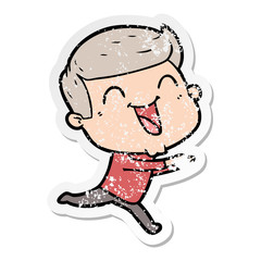 distressed sticker of a cartoon man laughing