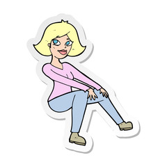 sticker of a cartoon happywoman sitting