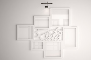 blank frames with illumination isolated on wall. 3d illustration