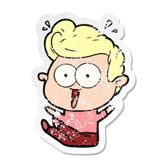 distressed sticker of a cartoon staring man