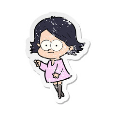 distressed sticker of a happy cartoon girl