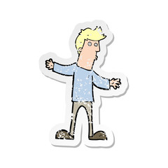retro distressed sticker of a cartoon curious man