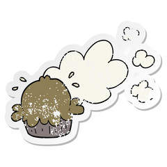 distressed sticker of a cute cartoon pie
