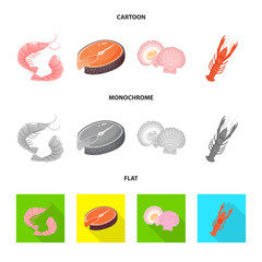 Isolated object of fresh  and restaurant sign. Set of fresh  and marine   stock symbol for web.