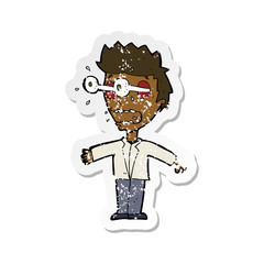 retro distressed sticker of a cartoon staring man