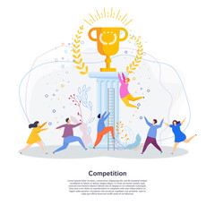 Tiny people are running a race for golden cup of winner.