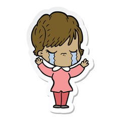 sticker of a cartoon woman crying