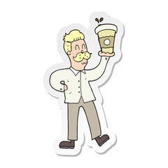 sticker of a cartoon man with coffee cups