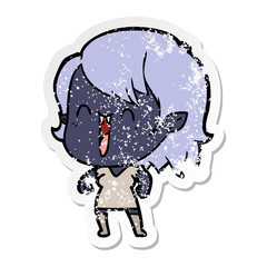 distressed sticker of a cute cartoon happy vampire girl