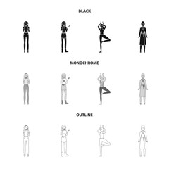 Vector design of posture and mood sign. Set of posture and female vector icon for stock.
