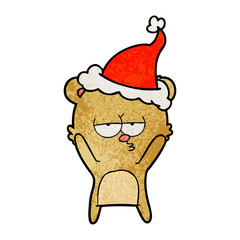 bored bear textured cartoon of a wearing santa hat