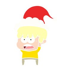 worried flat color illustration of a boy wearing santa hat