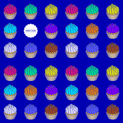 Mini cake's seamless pattern, cream twirl, cup cake, illustration