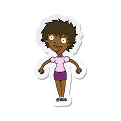 sticker of a cartoon excited woman