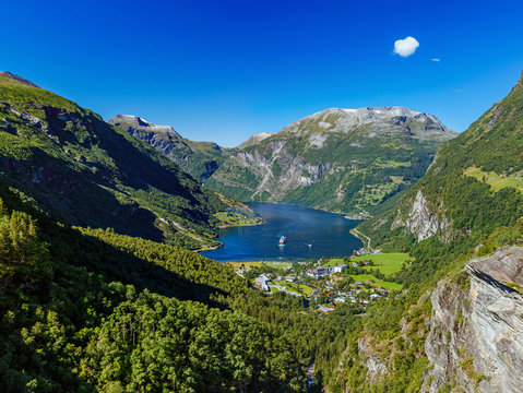 Geiranger fjord, Beautiful Nature Norway. Travel by ferry in Geiranger