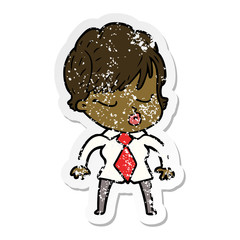 distressed sticker of a cartoon woman with eyes shut