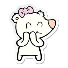 sticker of a shy female polar bear cartoon