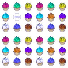 Mini cake's seamless pattern, cream twirl, cup cake, illustration