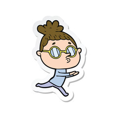 sticker of a cartoon woman wearing glasses