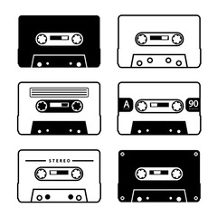 Naklejka premium Music Tape Cassette Symbols Set Isolated on White Background