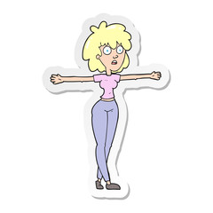 sticker of a cartoon woman spreading arms