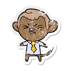 distressed sticker of a cartoon annoyed monkey