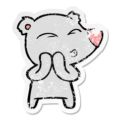 distressed sticker of a cartoon whistling bear