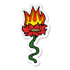 sticker of a cartoon flower on fire
