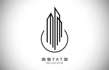 Real Estate Modern Monogram Logo Design. Real Estate Lines Abstract Buildings Icon.