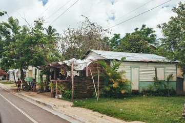 Fototapeta na wymiar Classical caribbean wooden house. Dominican Republic.. Colorful Caribbean House. Wodden house in dominican republic,
