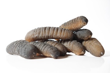 Dried sea cucumber on white background