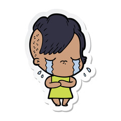 sticker of a cartoon crying girl