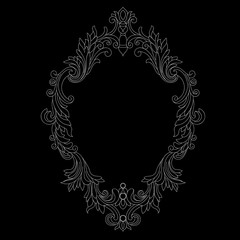 Vintage oval pattern frame in old style. Vector.