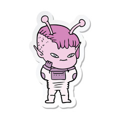 sticker of a cute cartoon alien girl