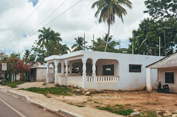 Fototapeta na wymiar Classical caribbean wooden house. Dominican Republic.. Colorful Caribbean House. Wodden house in dominican republic,