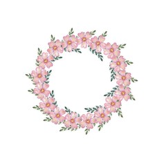 Watercolor wreath of beautiful flowers