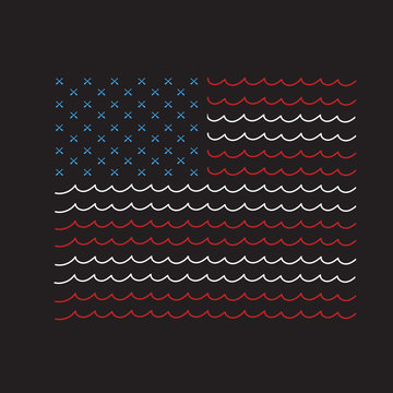 America Flag USA United States of Waves Paddles Canoe Water Surf Kayak Summer Shapes Lake Ocean