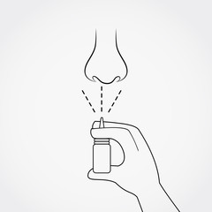 Man or woman using nasal spray simple flat vector illustration on grey background.