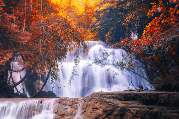 Autumn season of Waterfall in deep forest  Huai  Mae Khamin Waterfall  .