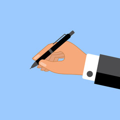 Man holding pen, Simple flat vector illustration.