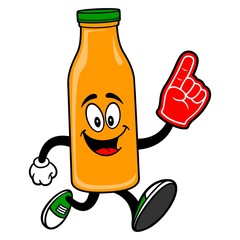 Orange Juice Mascot running with a Foam Hand - A vector cartoon illustration of a Orange Juice Mascot running with a Foam Hand.