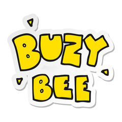 sticker of a cartoon buzy bee text symbol