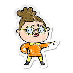 distressed sticker of a cartoon annoyed woman