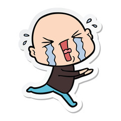 sticker of a cartoon crying bald man