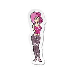 retro distressed sticker of a cartoon attractive girl