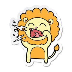 sticker of a cartoon roaring lion